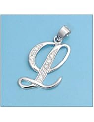 Sterling Silver Italian Initial L Pendant Gift Wholesale Charm Pure 925 New 20mm with 1mm Box Chain