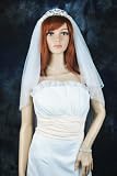 2 Tier Ivory Fingertip Length Cascade Beaded Bridal Wedding Veil