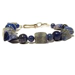 Lapis Bracelet 02 Strand Genuine Blue Gemstone Pyrite Silver Clasp Crystal Healing Chunky Nugget Rock 6.8