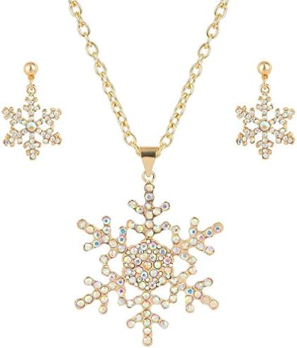 Fancy Chic Snowflake Dangle Pendant Necklace Earring Set Clear Ab Austrian Crystal