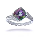 8MM Cushion Cut Natural Mystic Topaz Ring In Sterling Silver 2CT (Available In Sizes 5-9)