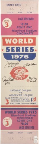 Pete Rose, Johnny Bench, Joe Morgan and Tony Perez Cincinnati Reds - 1975 WS GM 3 - Autographed Mega Ticket