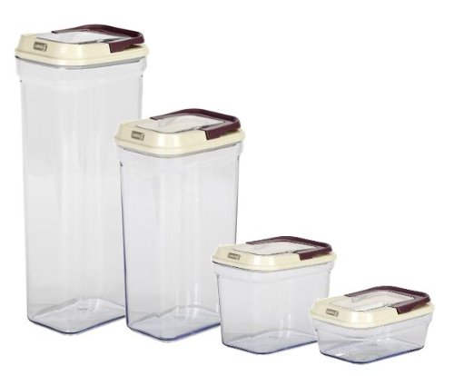 4 x Lurch Easy Lock Vorratsbehälter, eckig, in 4 verschiedenen Größen, 380 ml bis 2,3 Liter