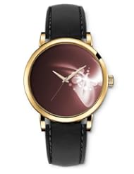 SPRAWL Aanalog Fashion Series Gold Ladies Watches of Genuine Black Leather Strap,Unique Wrist Watch for Women Girls Designed with Background brown circle and spiral