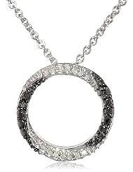 Sterling Silver 0.05cttw Black and White Diamond Circle Pendant Necklace (I-J Color, I2-I3 Clarity), 18"