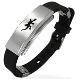 New Black Rubber & Stainless Steel Bracelet with Lucky Lizard Design, Length 22cms.