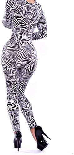 YOLL Womens Deep V Neck Bodycon Zebra Sexy Jumpsuit Romper-M