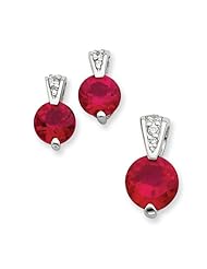 Sterling Silver Red CZ Earrings and Pendant Set. Metal Wt- 5.8g