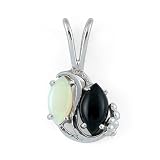Black Coral Pendant with Opal in 14K White Gold