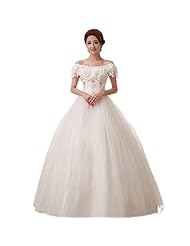 Organza/Tulle  Lace-Up Crystal Floor Length Cap Sleeves Off the Shoulder  Ball Gown Wedding Dress 