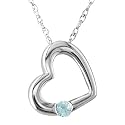 14k White Gold Aquamarine Heart Pendant, 18"