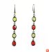 Earrings - E53 - 4-Drop Oval - Antique Gold Tone ~ Green & Red