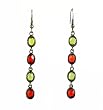 Earrings - E53 - 4-Drop Oval - Antique Gold Tone ~ Green & Red