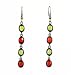 Earrings - E53 - 4-Drop Oval - Antique Gold Tone ~ Green & Red