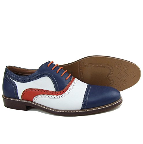 Ferro Aldo MFA-19355 Blue Red White Mens Perforated Lace Up Dress Classic Oxford Shoes