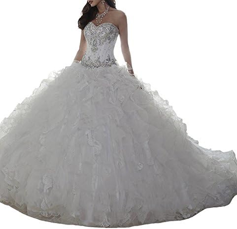 STARSY Womens' Beading Wedding Ball Gown Appliques Vestidos 15 Quinceanera Dresses 2 US White