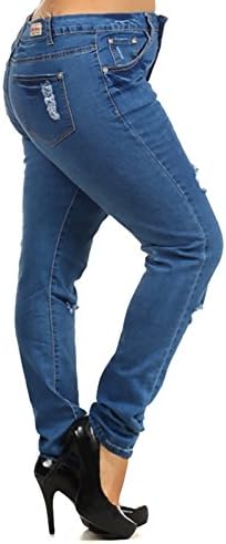 JB8541 - High Waist Plus Size Ripped Skinny Jeans in M. Blue Size 1XL