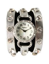 Silver Wrap Around Watch with Sparking Crystal Rhinestones Face Bling