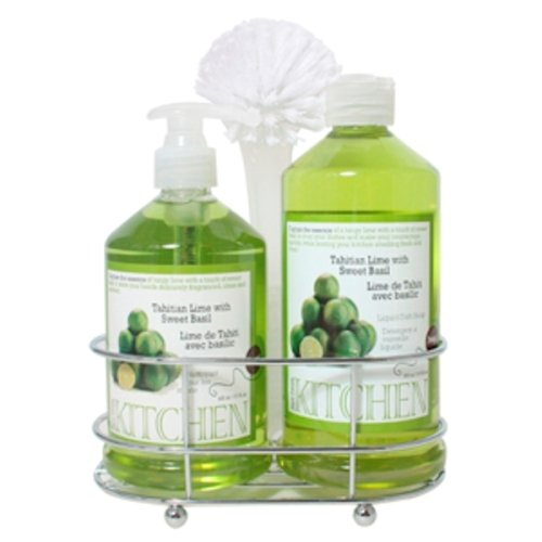 Upper Canada Soap & Candle Kitchen New Caddy Set with Dish Soap and Hand Wash, Tahitian Lime with Sweet Basil