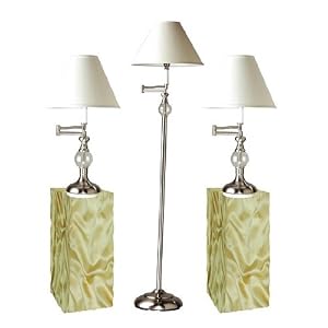 Set of 3 Satin Steel Finish Swing Arm Table and Floor Lamp Set by Century