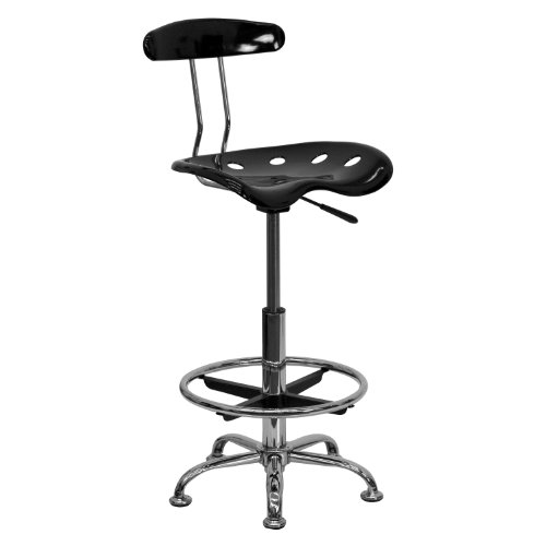 Black and Chrome Bar Stool Height Drafting Stool with Tractor Seat [LF-215-BLK-GG]