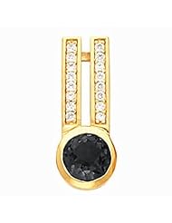 14K Yellow Gold Round Cut Onyx and Diamond Pendant -- LIFETIME WARRANTY