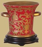 Unique Housewarming Gift Idea - 7" Fine Grape Vine Red & Gold Chinese Porcelain Decorative Vase