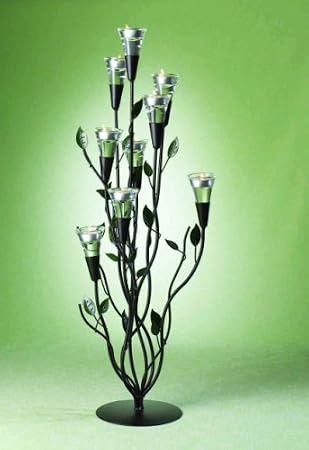 30-in Metal Tree with Clear Glass Cones and Flickering Electric Tealights