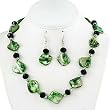 Green Shell and Crystal Necklace and Earrings Set Fashion Jewelry