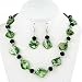 Green Faux Shell and Crystal Necklace and Earrings Set Fashion Jewelry
