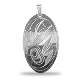 Sterling Silver Oval Raven Pendant Pacific Northwest Coast Native