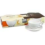 Konitz Coffee Bar Cappuccino Cups and Saucers, 6-Ounce, White, Set of 4