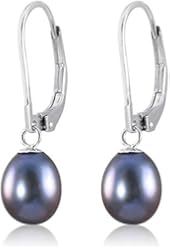 Genuine Freshwater Cultured 8mm Drop Pearl Sterling Silver Leverback Earrings in Peacock Soft Pink &White