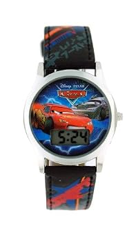 Disney Kids' Cars Digital Black Leather Band Watch #41557A
