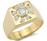 New Solid 14k Yellow Gold Mens Wedding Band CZ Cubic Zirconia Ring 0.75 ct