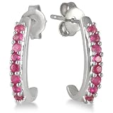 1/3 Carat Ruby Hoop Earrings in .925 Sterling Silver