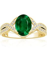 14K Yellow Gold Oval Cut Emerald Ring With Sidestones