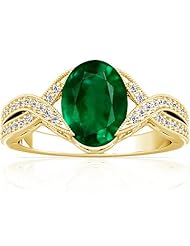 18K Yellow Gold Oval Cut Emerald Ring With Sidestones
