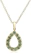 18k Yellow Gold Overlay Sterling Silver Emerald w/ Diamond Accent Pear Shaped Pendant, 18"
