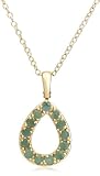 18k Yellow Gold Overlay Sterling Silver Emerald w/ Diamond Accent Pear Shaped Pendant, 18"