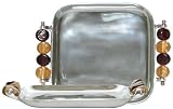 Aluminum Square Tray with Dark Mocha and Gold Glass Bead Handles 9 1/2" x 9 1/2"
