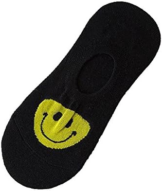 Girls Women Lovely Smile Face Cotton No Show Low Cut Casual Sports Boat Socks (Black)