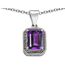 Buy 1.50 cttw 925 Sterling Silver 14K White Gold Plated Bali Style Genuine Emerald Cut Amethyst Pendant... by Finejewelers