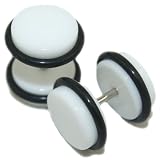 White Fake Cheaters Illusion Ear Plugs - Look 00G(10mm) Large, Stem 16G(1.2mm), One (1) Pair)
