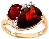 14K Yellow or White Gold Joint Pear and Oval Gemstone Ring with Diamonds-Garnet-Garnet-full, half sizes from 5-8.5