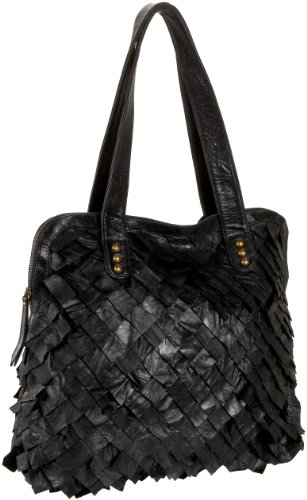 Cleobella Florence Distressed Large Diamond Fringe Satchel Black