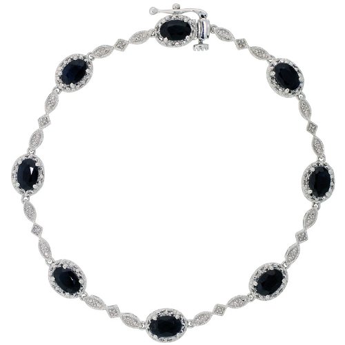 41xqxK7zFZL 10k White Gold 7 Stone Bracelet, w/ 5.80 Total Carat Oval Cut (6x4mm) Black Sapphire Stones & Brilliant Cut Diamonds, 1/4 (6.5mm) wide