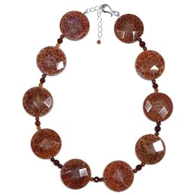 Sterling Silver Fire Agate Disc Necklace, 16-18 by Amazon.com Collection