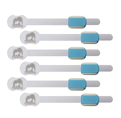Careme Baby Safety Locks - Child Proof Cabinets, Drawers, Appliances, Toilet Seat, Fridge, Doors - No Tools or Drilling - From Non-toxic Lasting Plastic - Uses 3m Adhesive (6pcs, Blue&white)