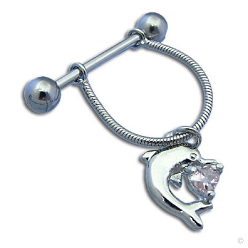 BrustPiercing, nippel shield Delfin Zirkonia rosa piercing #453, 